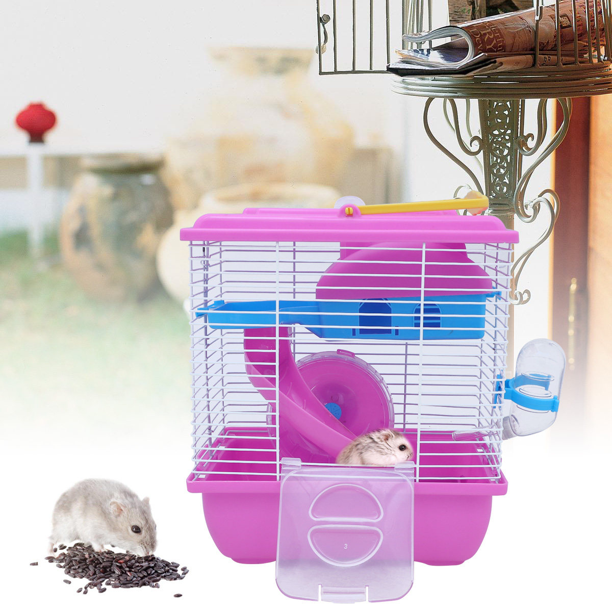 Hamster Cage Wheel - Cage à hamster double couche rose